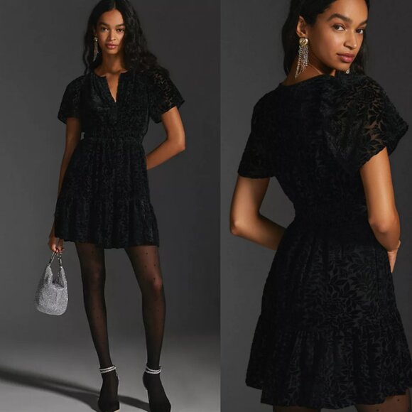 Anthropologie The Somerset Dress Velvet Burnout Mini Dress Size Med Whimsigoth - Picture 1 of 12